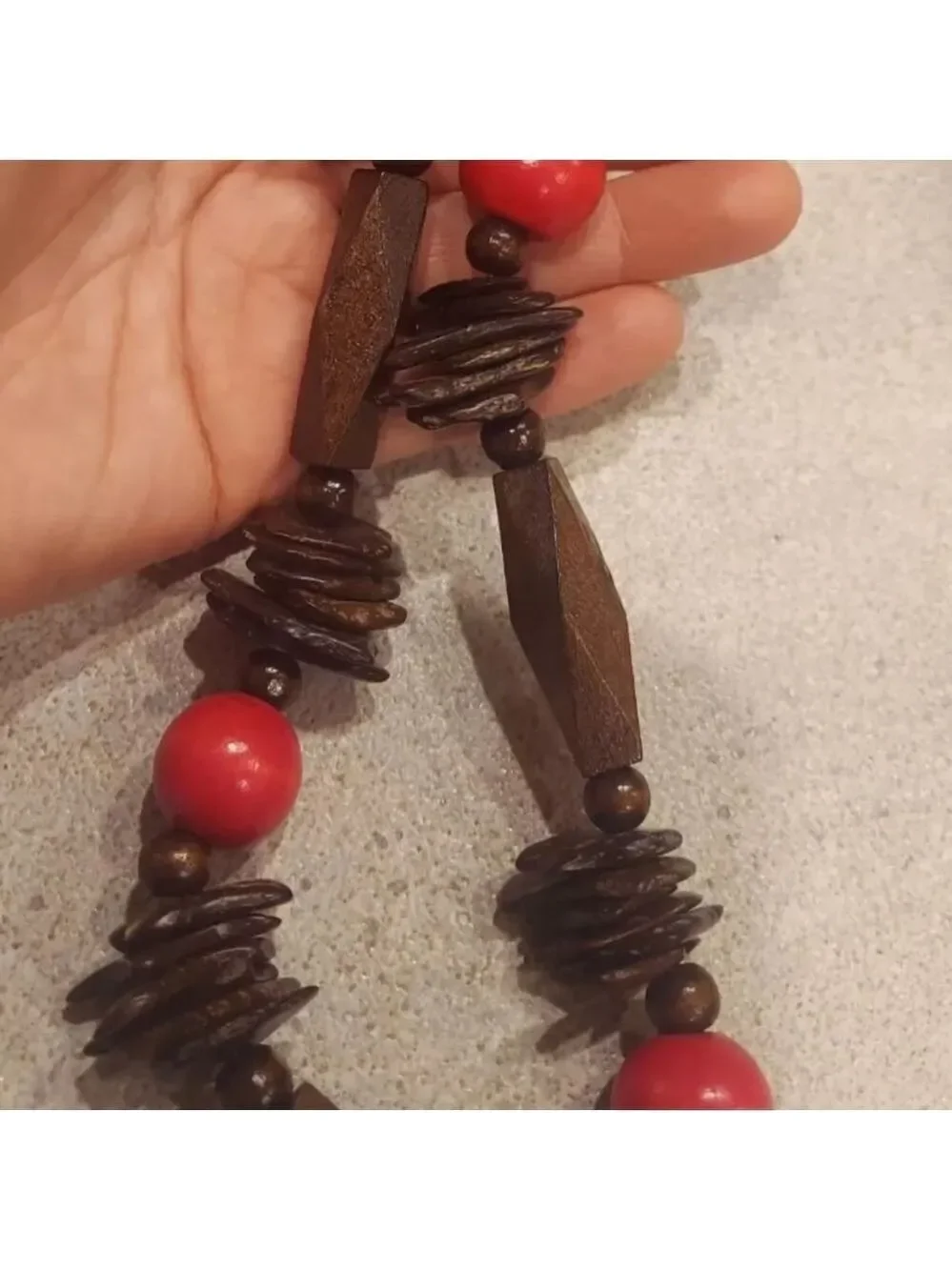 Wooden Elegant Brown and Red Beaded Geometric Necklace 36